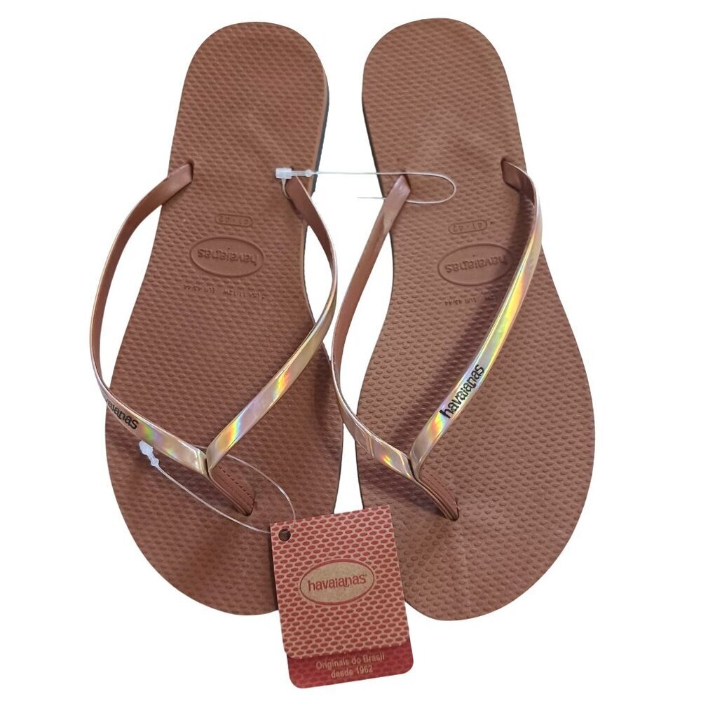NWT Havaianas Metallic Rust Flip Flops Size 11/12 Made In Brazil